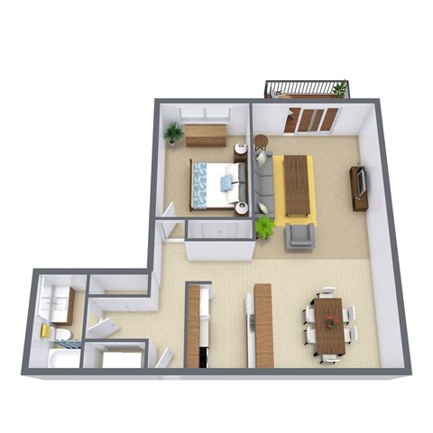 Floor plan for 1 bed, 1 bath, 700 sqft